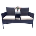 thumbnail image 3 of Patio Conversation Set, Outdoor Wicker Loveseat Sofa Set with Coffee Table, Tempered Glass Top and Removable Cushions, Patio Furniture Set for Balcony/Garden/Lawn/Backyard, 3 of 7