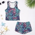thumbnail image 5 of COEQINE Girls Two Piece Tankini Swimsuit Racerback Bathing Suit with Chest Pad, Summer Hawaiian Swimwear with Boyshort for Kids 6-7 Years, for Water Play, Blue Purple Leopard Print, 5 of 8