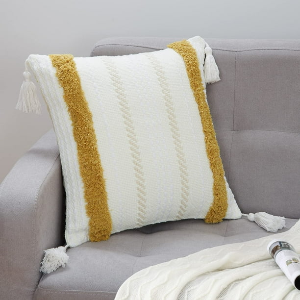 Boho Throw Pillow Cover for Couch, Cotton Woven Tufted Decorative Pillows Covers Bedroom Living