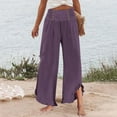 thumbnail image 5 of frariair Linen Pants Women Palazzo Summer High Waisted Wide Leg Pant Pleated Beach Travel Trousers With Pockets Purple, 5 of 8