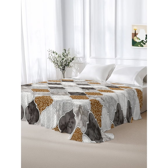 California King Size Flat Sheet Only,Retro Moroccan Lattice Grey Marble Soft Top Bed Sheets Breathable Bedding Sheet Modern Minimalist Style Microfiber Hotel Luxury Top Sheets