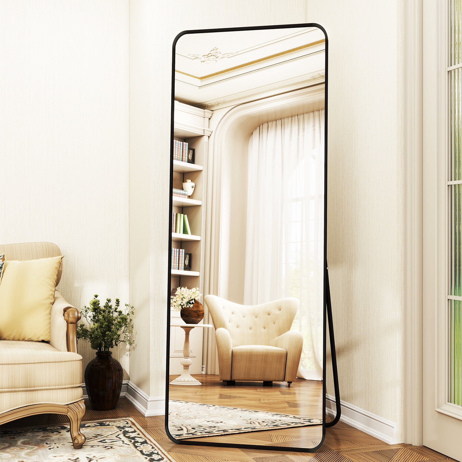 Mirstory 71"x 26.2" Full Length Mirror Standing Full Body Mirror with Rounded Corners, Black