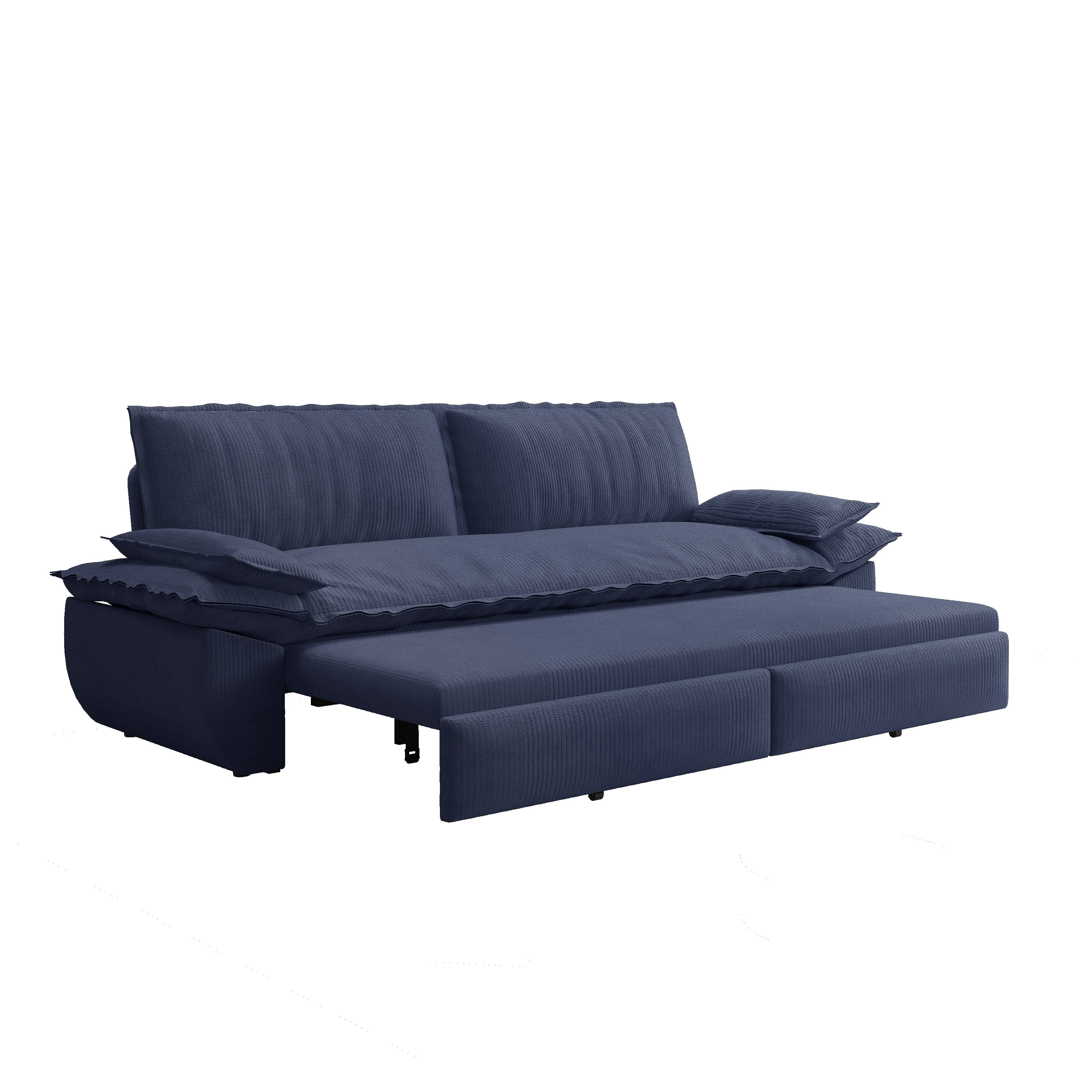 3-in-1 Queen Convertible Sleeper Sofa Bed, 73.2" Corduroy Pull Out Couch with Extra Deep Seat & Pillow Top Armrests, Modern Folding Futon Lounge, Blue