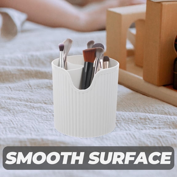 BESTYASH White Makeup Brush Holder with Compartment Storage Box for Vanity, Desk Organizer for Cosmetics and Brushes