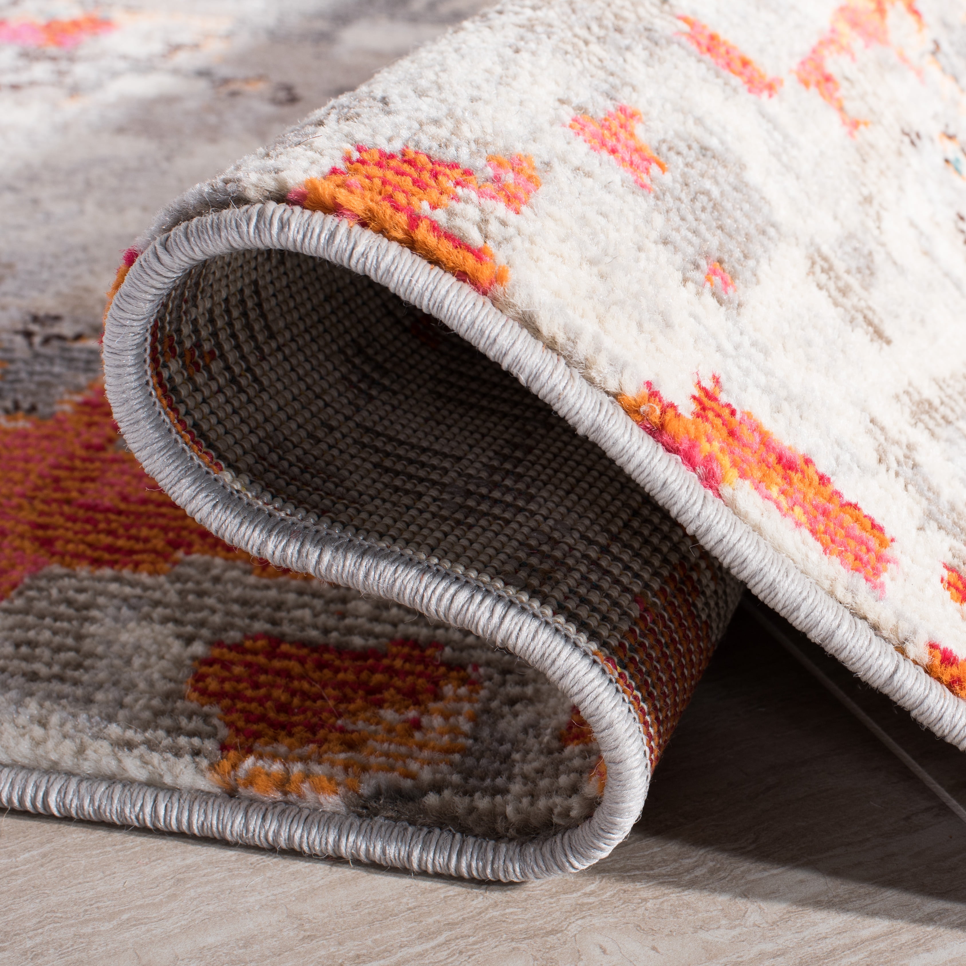 SAFAVIEH Madison Candelario Abstract Polka Dots Area Rug, Grey/Orange, 12' x 18'