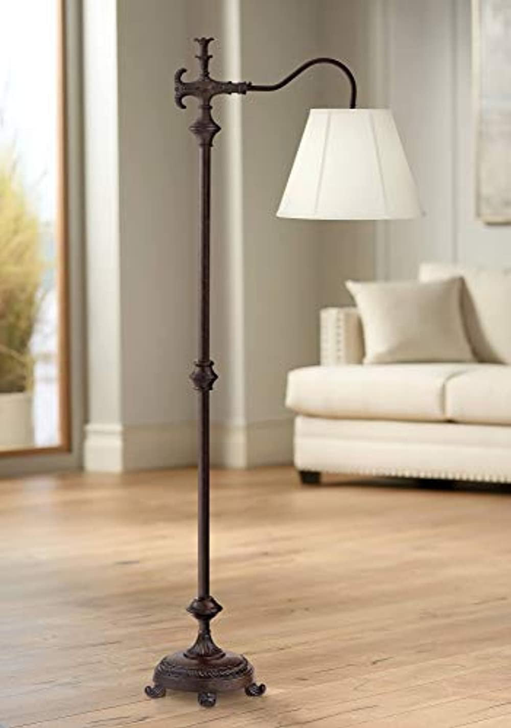 Hancock Traditional Downbridge Floor Lamp Bronze Natural Linen Empire