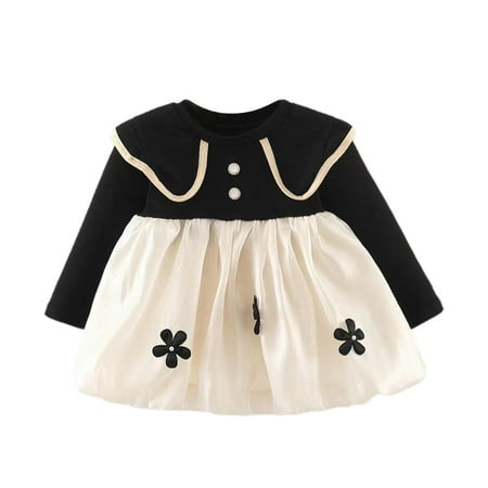

APEXFWDT Baby Girls Toddler Long Sleeve Dress Ruffle Laper Pleated Dresses Infant Toddler Clothes Casual Cute Fall Dress Gift