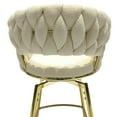 thumbnail image 3 of Suede Woven Stool Set of 2, Comfortable Upholstered Single Chair  with Gold Legs, 360 Swivel Armchair with Back Footrest for Bar Counter Kitchen, Non-adjustable, White, 3 of 9