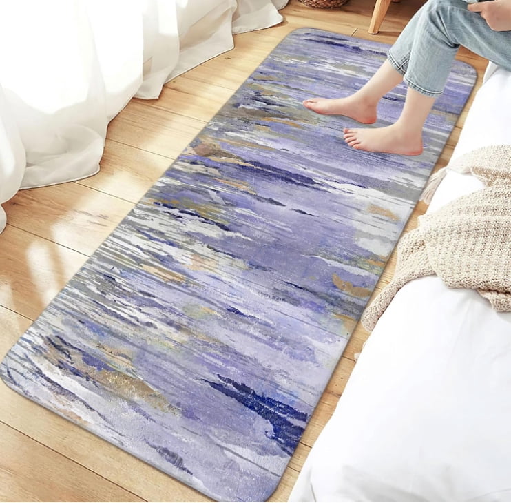 Modern Abstract Art Bath Mat for Bathroom, Gray Paurple Quick Dry and Super Absorbent Bath Rugs, Teal Ombre Abstract Aesthetic Non Slip Floor Mat for Kitchen Bedroom Inchesdoor, 19X31in