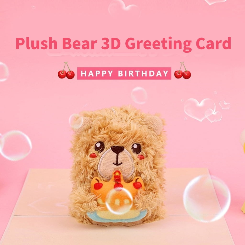 Handmade Plush Bear 3D Birthday Card Plush 3D Bear Greeting Card for Birthdays Handmade Gift for Any Age