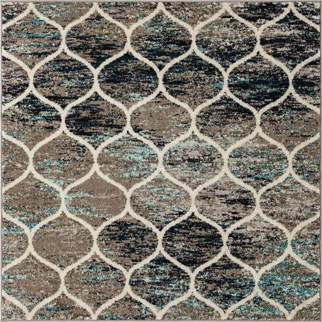 Unique Loom Treillis Frise Géométrique Tapis en Treillis 5' x 5' Carré Multi/bleu