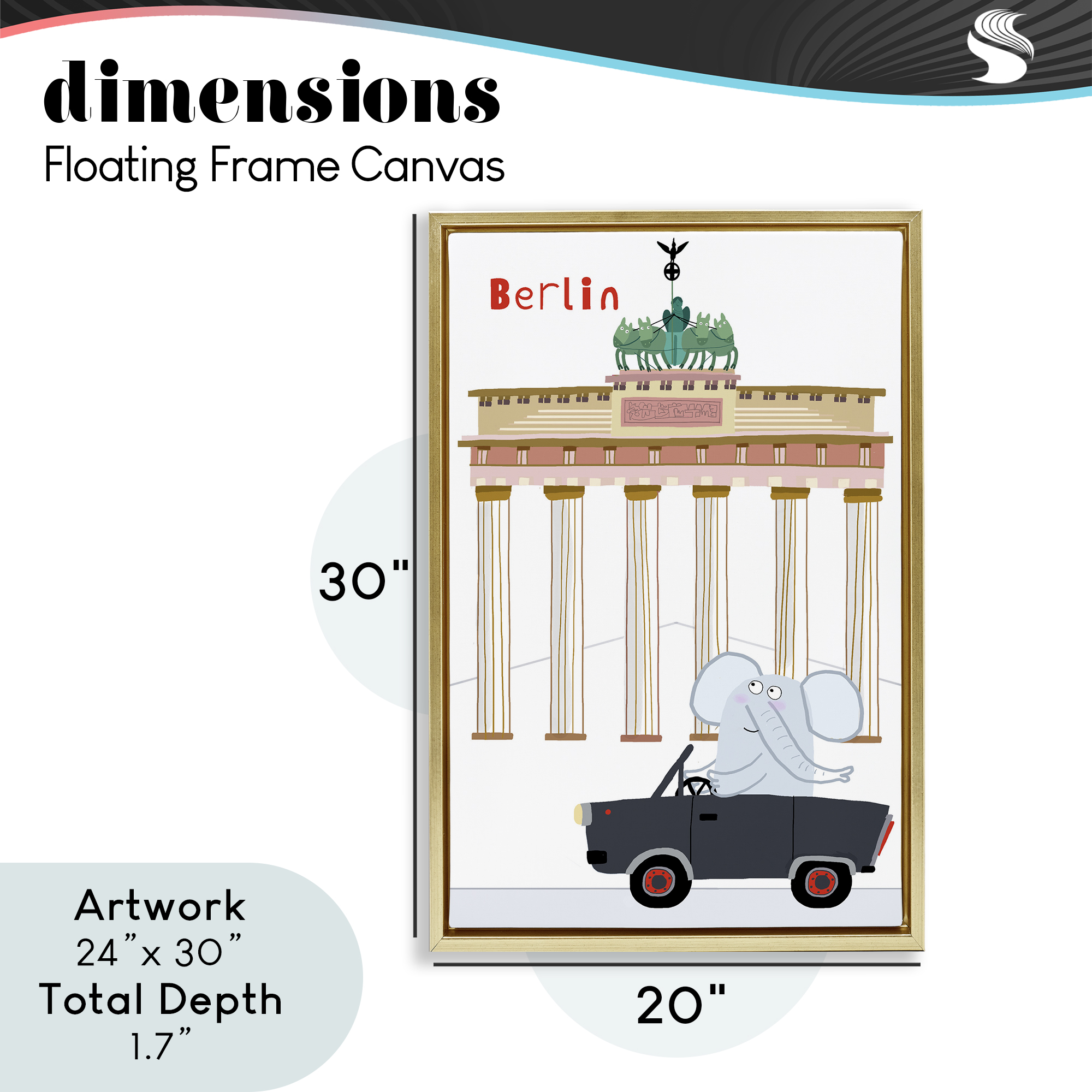 Elephant & Berlin Architecture Gold Framed Floater Canvas Wall Art, design by Carla Daly