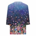 thumbnail image 5 of Women T-Shirts 3/4 Sleeve Flower Printed V-Neck Comfortable Casual Fashion T-Shirt Simple Outdoor Steetwear Ladies Dailywear, 5 of 5