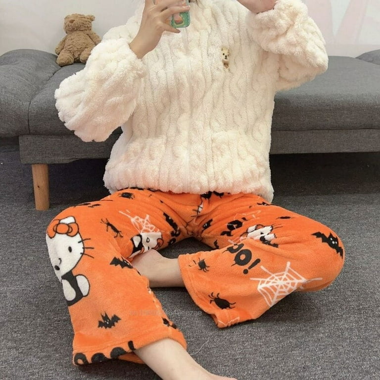Sanrio Hello Kitty Pants Girl Y2K Paiamas Women Autumn Winter Warm