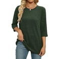 thumbnail image 3 of Annhoo Knit Sweater for Women Casual 3/4 Sleeve Solid Color Crew Neck Fashion Shirts Outdoor Comfy Warm Tops Blouse, 3 of 6
