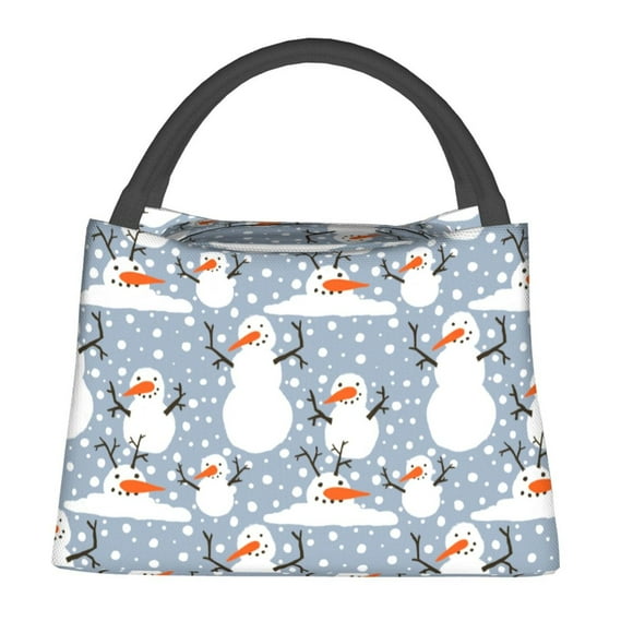 Fotbe Happy Snowmen Snowfall Bolsa Térmica Portátil con Estampado, Bolsa de Entrega de Alimentos Aislada, Bolsa Reutilizable de Gran Capacidad para Comidas y Supermercado