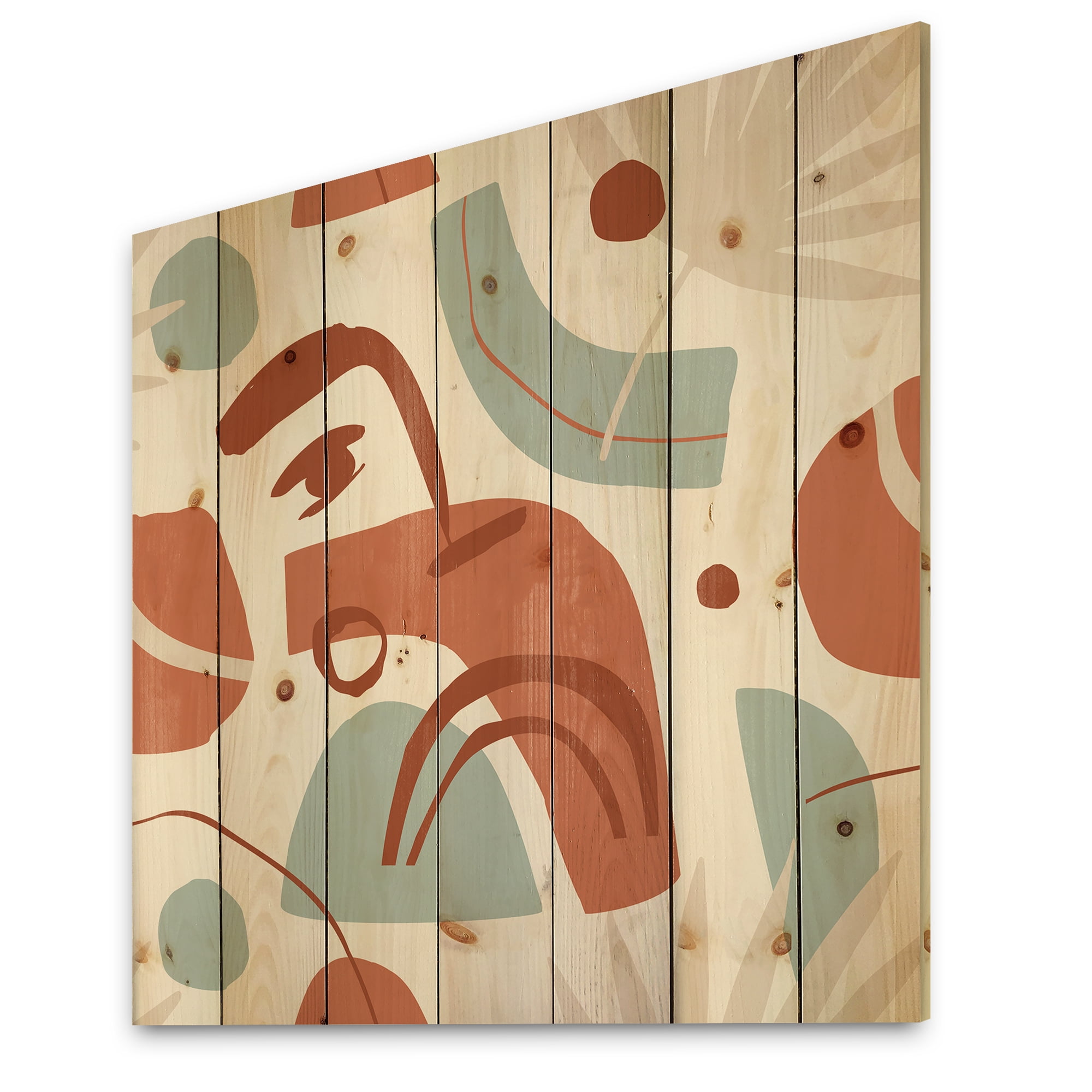Designart 'Tropical Palm Leaves With Geometrical Shapes' Modern Print on Natural Pine Wood