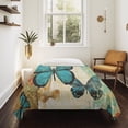 thumbnail image 4 of Retro Teal Butterfly Large Tapestry for Bedroom Wall Hanging Tapestry, Summer Butterflies Vintage Ceiling Backdrop Tapestries Poster Blanket Wall Decor for Teens Room Living Room Dorm 86" x 104", 4 of 8