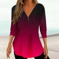 thumbnail image 2 of ShomPort 3/4 Sleeve Tunic Tops for Woman Fashion Gradient Print V Neck Zipper T-Shirts to Wear with Leggings, 2 of 5