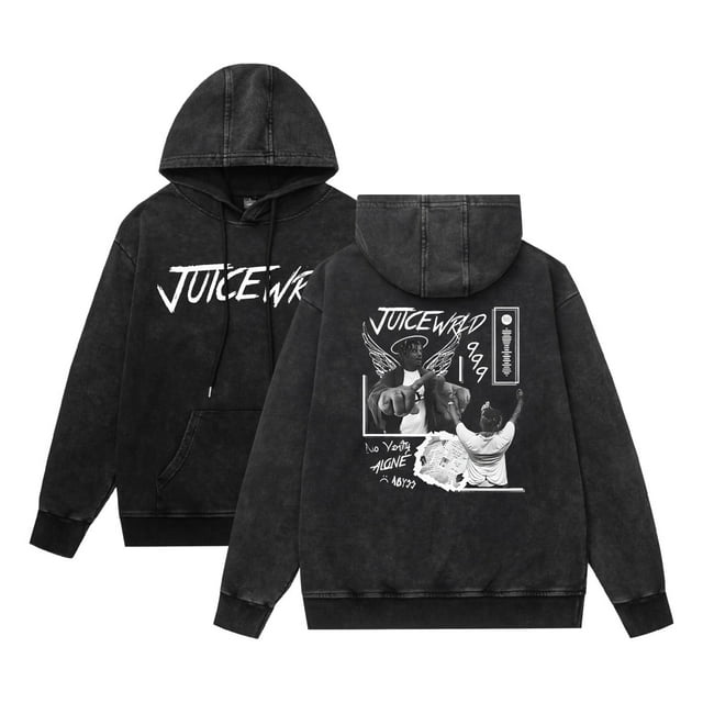 Chandail à Capuche Juice Wrld vintage Lavé hip hop Mode de Rue Chandail Décontracté, 2TG, Noir