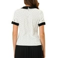 thumbnail image 4 of INSPIRE CHIC Women's Contrast Peter Pan Collar Polka Dots Short Sleeve Tops S White, 4 of 7
