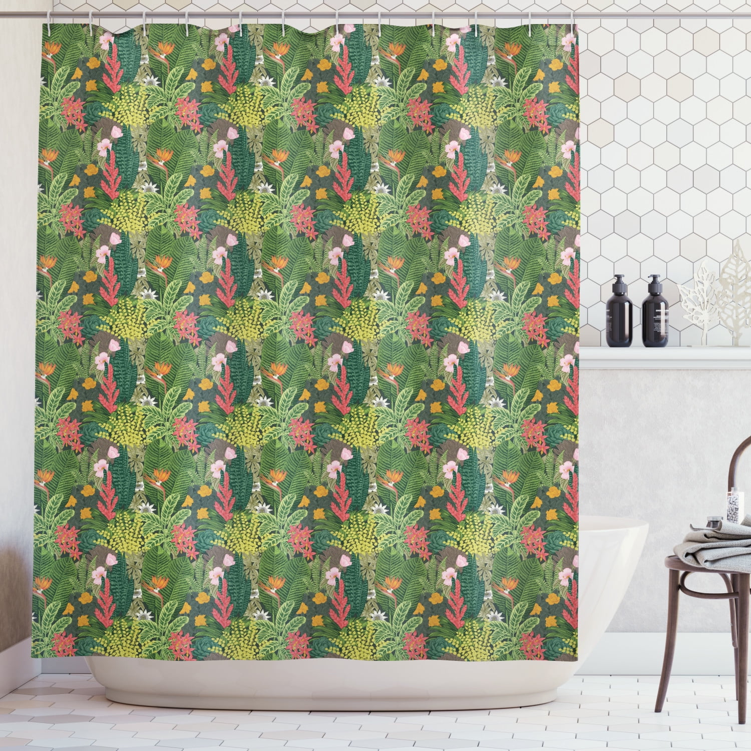 Leaves Shower Curtain, Vintage Pattern Classic Botanical Blossom