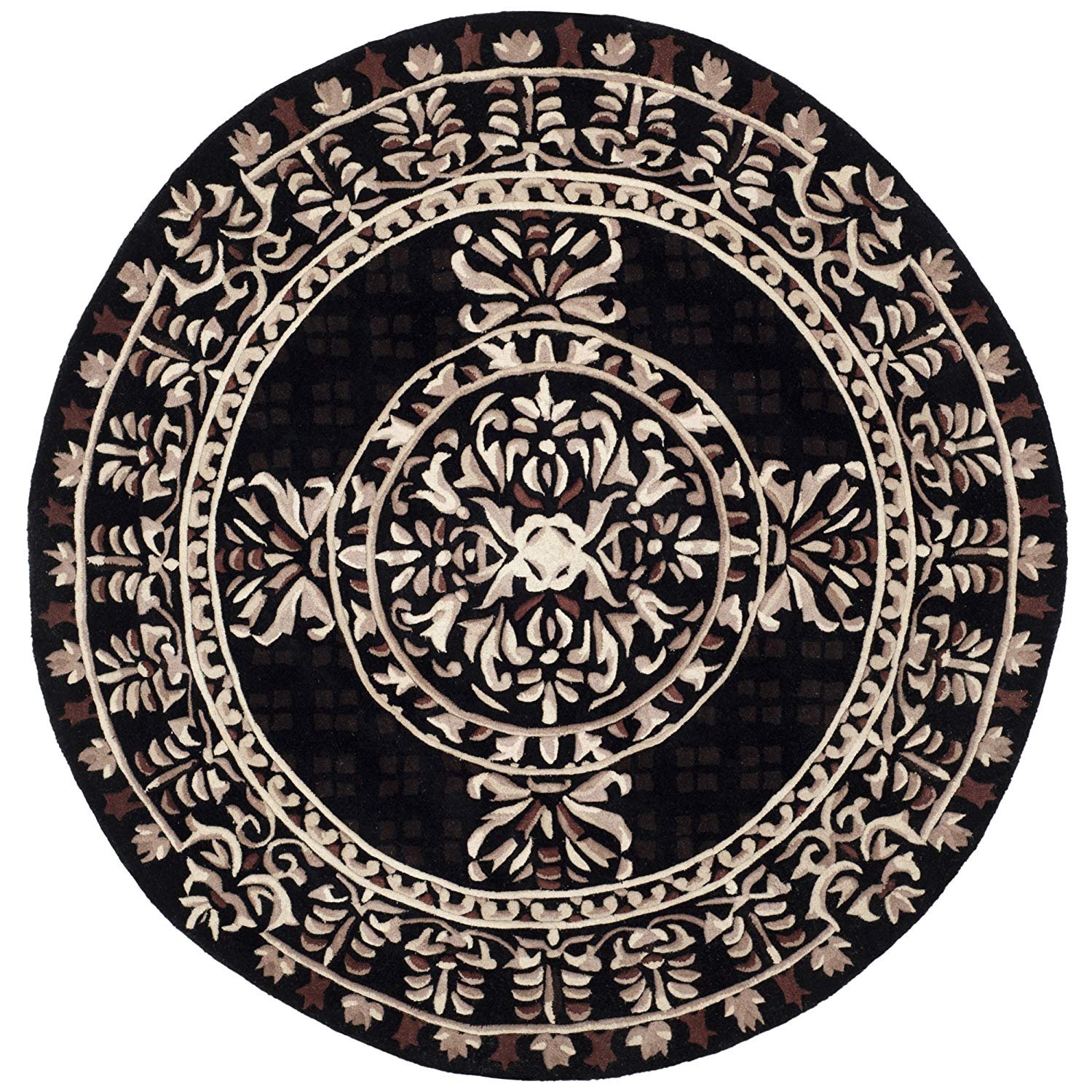 Safavieh Naples Collection NA851A Handmade Black Wool Round Area Rug, 6 feet in Diameter (6