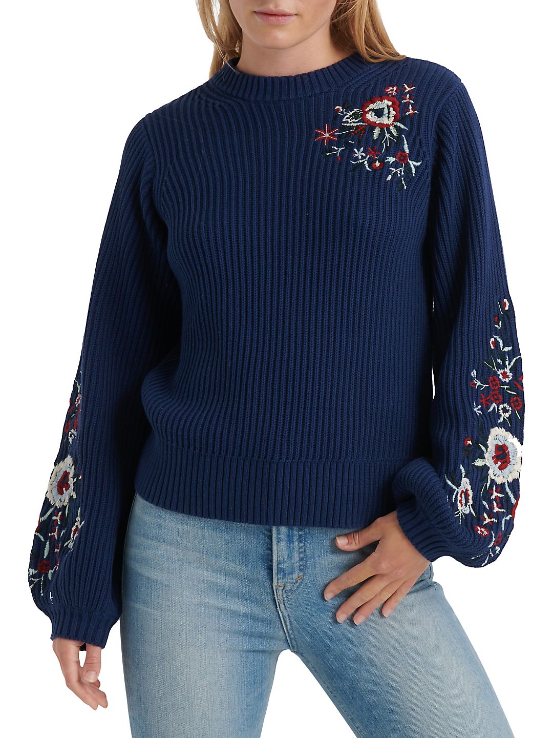 Floral Embroidered Cotton Sweater 