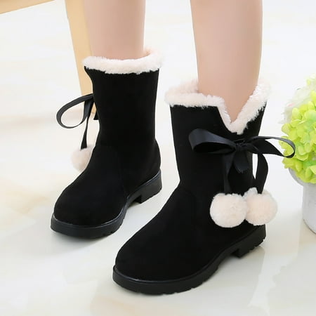 

〖Roliyen〗Girls Boots Snow Kids Fashion Cotton Baby Girls Shoes Boots Bowkont Boots Princess Baby Shoes