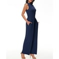 thumbnail image 4 of Vine Womens Summer One Piece Jumpsuits Dressy Casual Outfits Sleeveless Mock Neck Wide Leg Pants Rompers With Pockets, 4 of 7