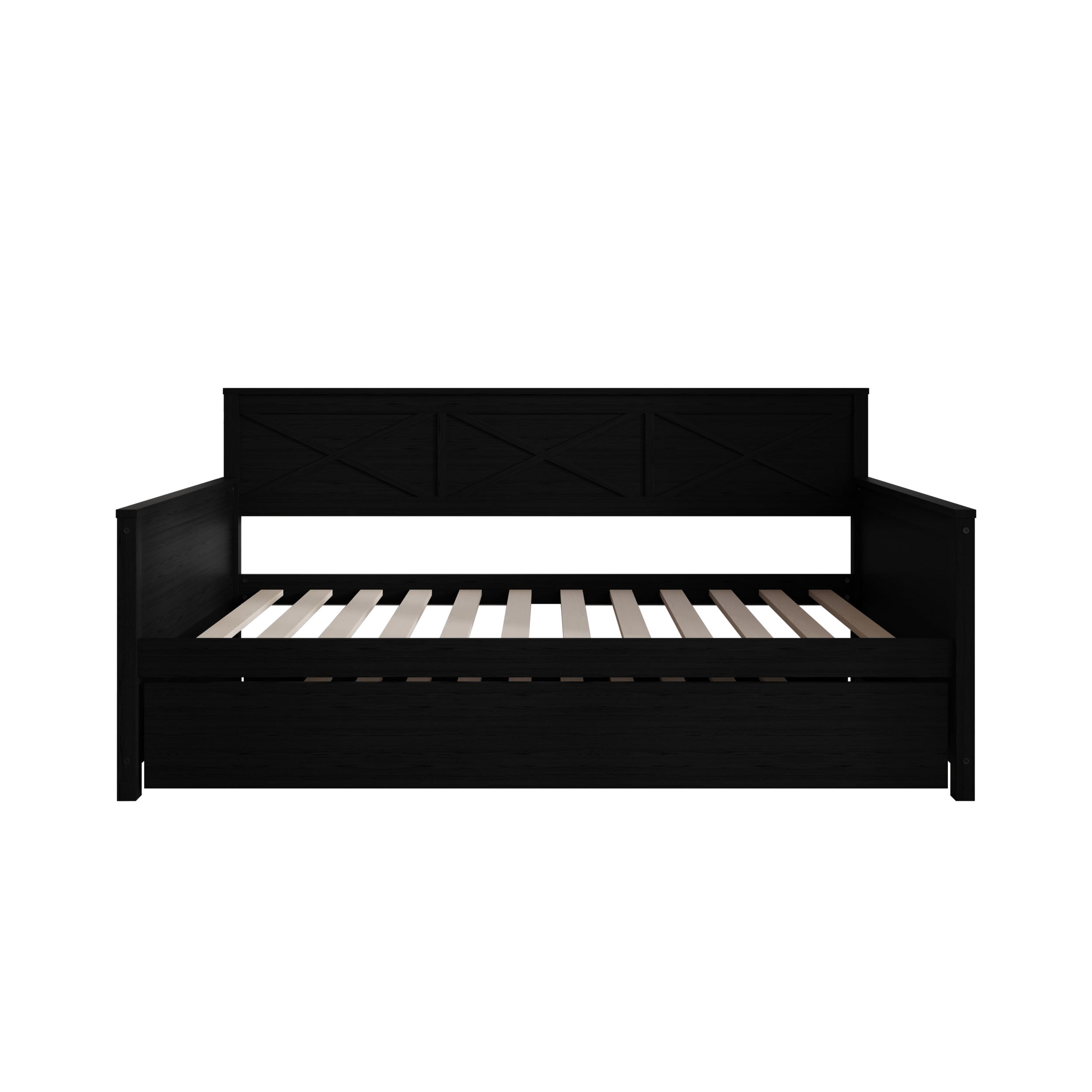 Home Design Minot Twin Solid Wood Daybed with Pull-out Trundle, Black