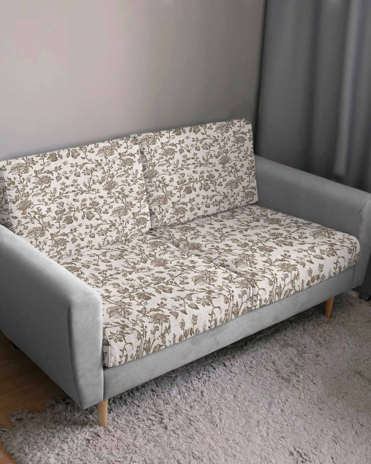 Farmhouse Brown Couch Cushion Covers Stretch, Washable Sofa Seat Covers Individual Seat Cushion Sofa Slipcovers Vintage Flower Leaf Botanical Plant Couch Cover Furniture Protector S-2PCS