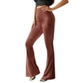 thumbnail image 3 of KOMOO Womens Elastic Waist Velvet Flare Pants Solid Bell Palazzo Bottom Long Pants Ladies Casual Wide Leg Yoga Trousers, 3 of 6