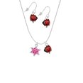 thumbnail image 2 of Delight Jewelry Hot Pink Snowflake with Hot Pink Crystal Red Lucky Ladybug Necklace and Dangle Earrings Set, 2 of 6