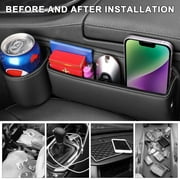SPOKKI 2 Pcs Car Leather Cup Holder Gap Bag, Car Seat Gap Filler Organizer for Glasses Phones Keys and Cards (Black, Driver+Passengers Seat)