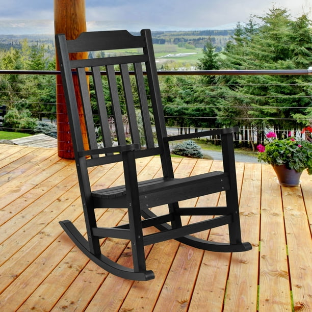 AllWeather Poly Resin Rocking Chair in Black Patio and Backyard