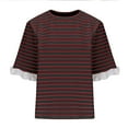 thumbnail image 6 of Women Striped Tops Ruffle Sleeve Casual Basic T Shirts Crewneck Short Sleeve Shirt Summer Outfits, 6 of 6