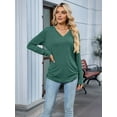 thumbnail image 4 of Womens T Shirts V Neck Long Sleeve Casual Tops Soft Solid Basic Tee Dark Green M, 4 of 10