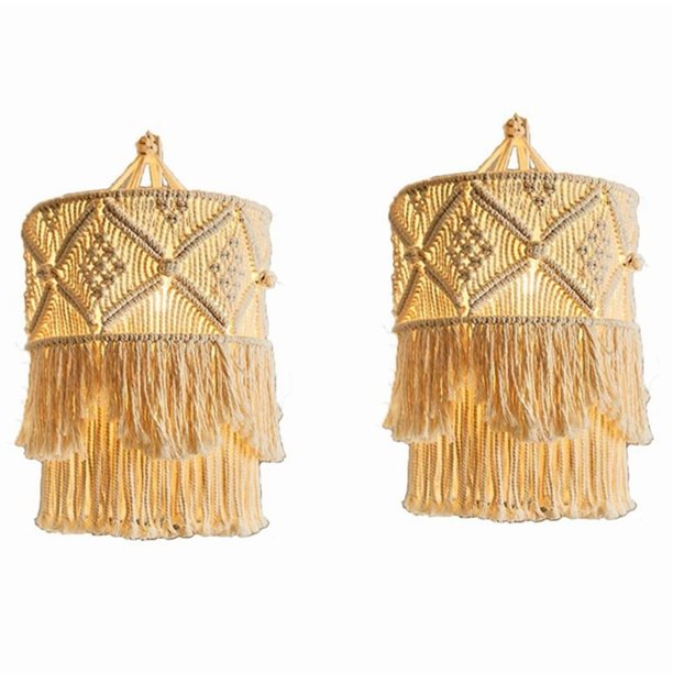 2X Tapiz de Pared Hecho Una Mano Pantalla de Macramé Decoración Boho Tapiz Artesanal Con Borlas Fondo Cabecera Decoración para Colgar En la Pared