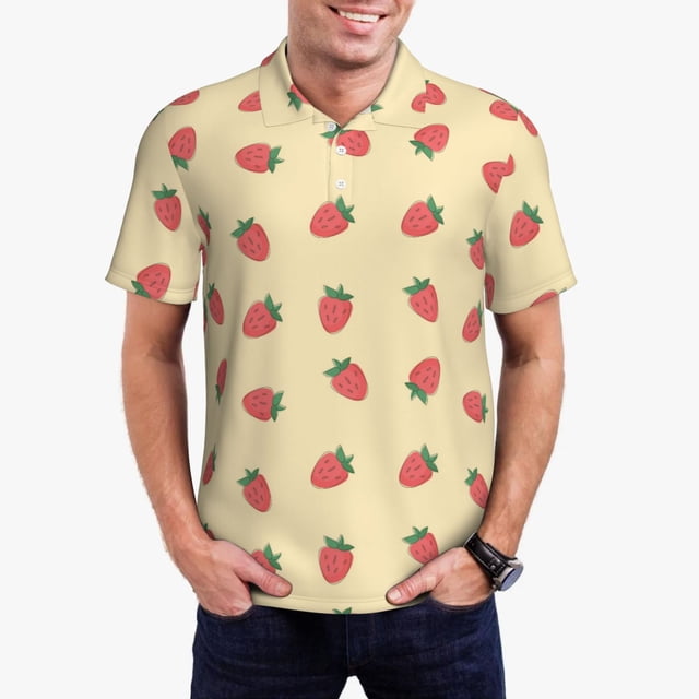 Balery Strawberries Camisa Polo de Hombre con Estampado, de Manga Corta y Tejido Medio, Camisa Tipo Golf Polo-XX-Large