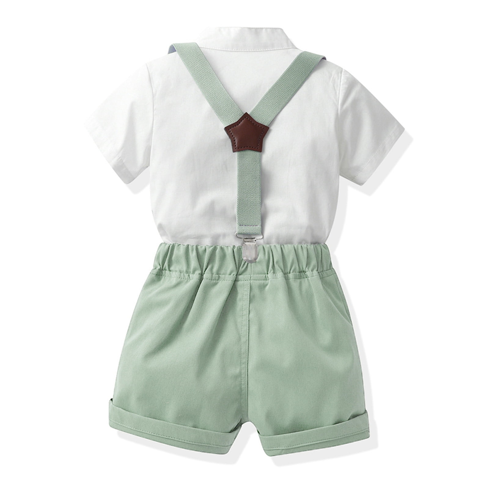 TBWNWG Toddler Suspenders Boys 2 Piece formal Dress Shirt with Bowtie Overall Short Pants Boys Gentleman Wedding Outfits Set,Sizes 12-18 Months