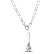 Everly Women's 3mm Fancy Cut Oval Link With Heart Charm Sterling Silver Necklace, 16"