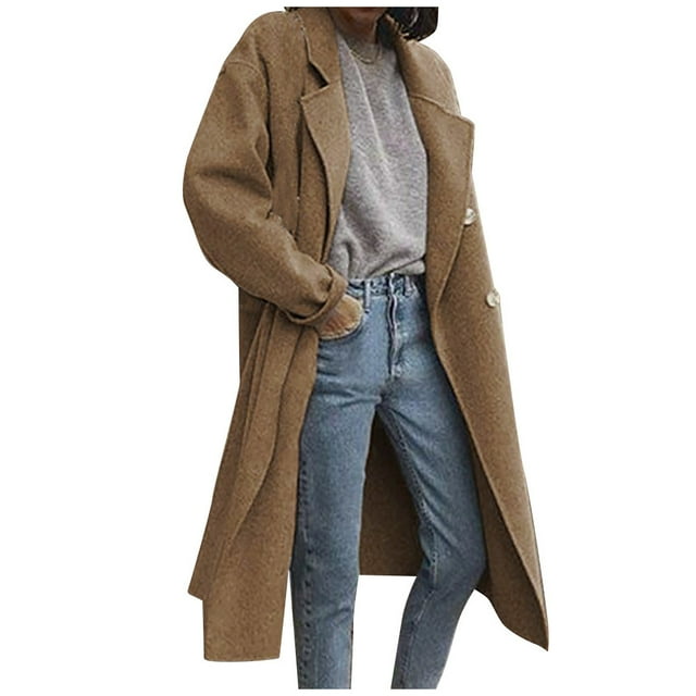 Heliisoer Manteau Coupe-Vent Mode Femme à Revers Double Boutonnage