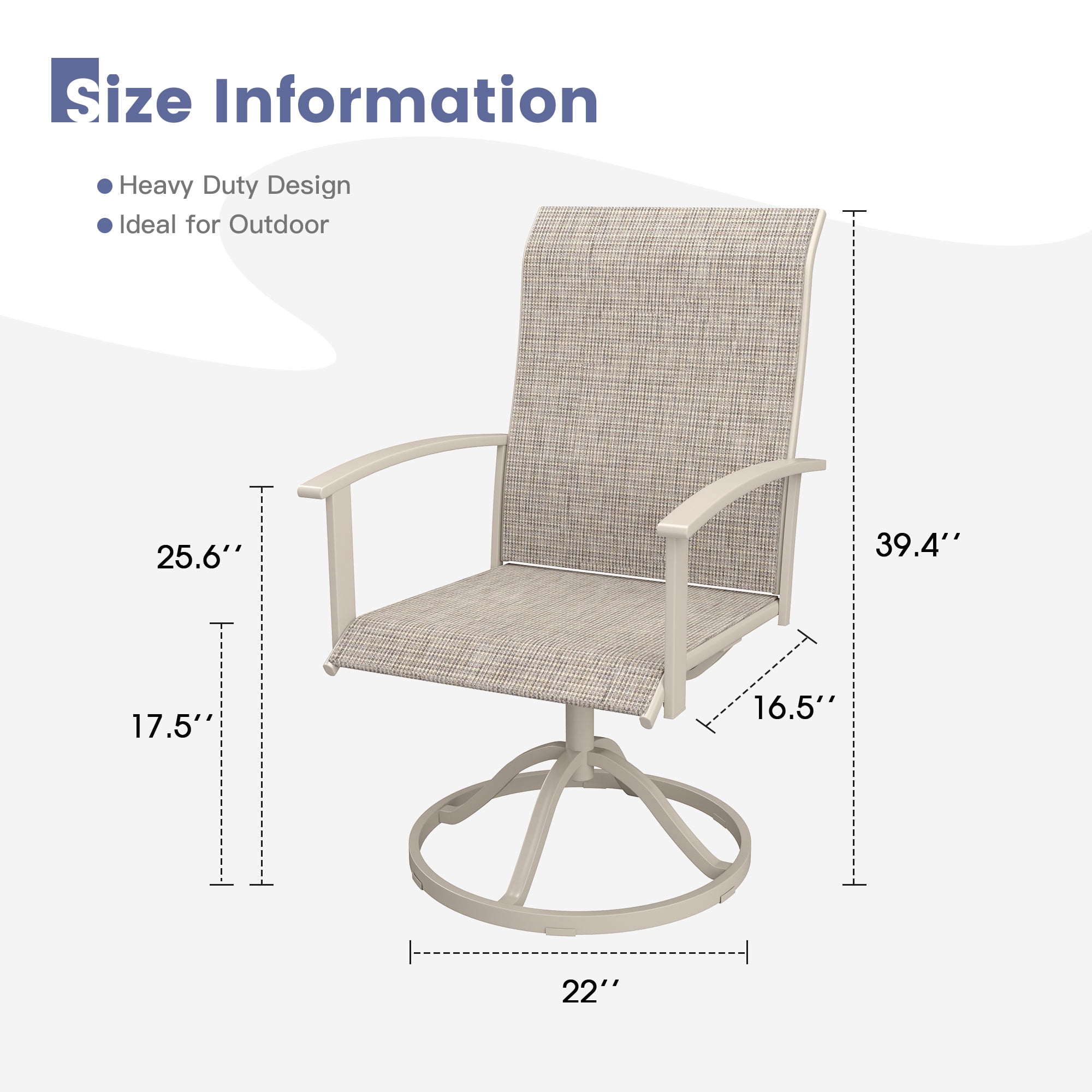 Vicllax Patio Swivel Chairs Set of 4, Outdoor Dining Chairs with Weather-Resistant Textilene Fabric & Metal Frame，Sandshell