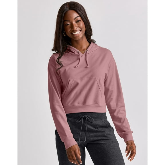 Hanes Originals Women's French Terry Cropped Hoodie Mulled Berry Heather M