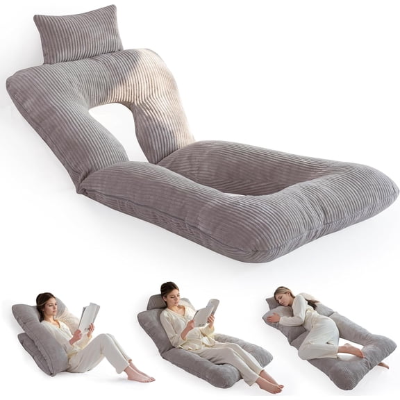 Reading Pillow, Back Pillow for Sitting in Bed and Couch, Gaming Pillow for Adults, Sit Up Support for Bed, Grey