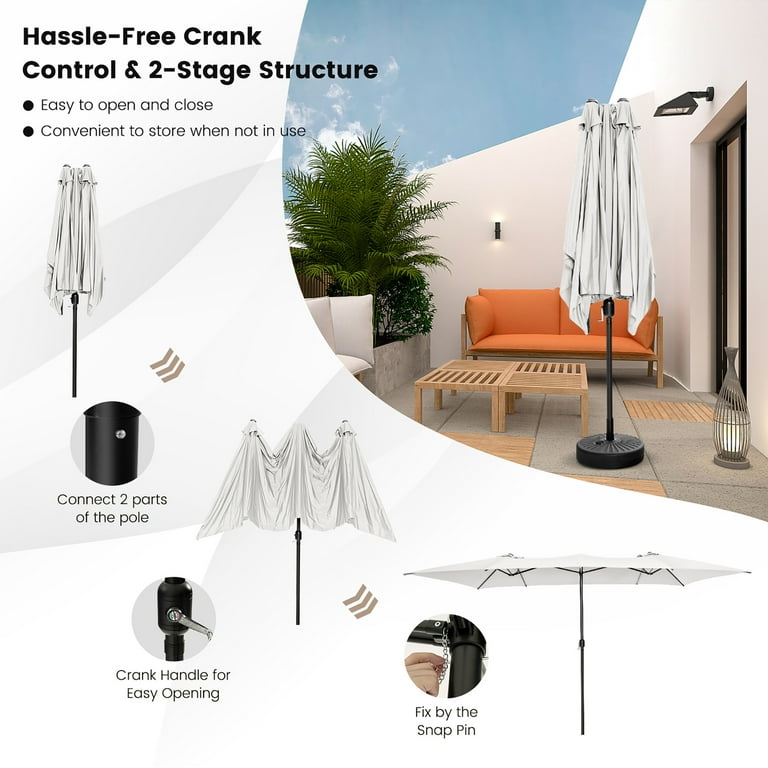 14 foot rectangular patio umbrella 14 ft. Steel Rectangular Double Sided Outdoor Patio Umbrella with Crank in  Khaki (No Base) UB-24