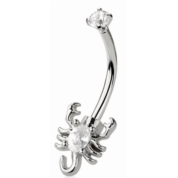 Body Accentz Surgical Steel Scorpion Eyebrow Ring, 16G, 5/16 Inch, CZ Crystal, Silvertone