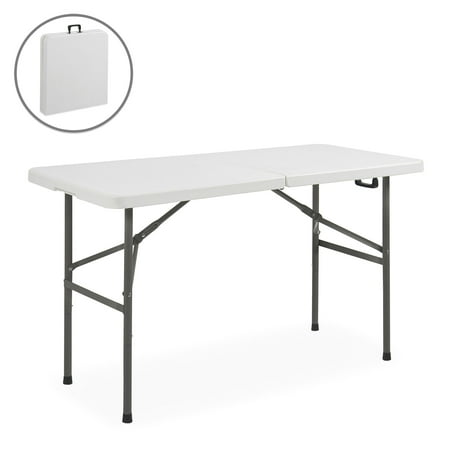 Best Choice Products 4ft Indoor Outdoor Portable Folding Plastic Dining Table for Backyard, Picnic, Party, Camp w/ Handle, Lock, Non-Slip Rubber Feet, Steel (Best Price Samsung Tablet Canada)