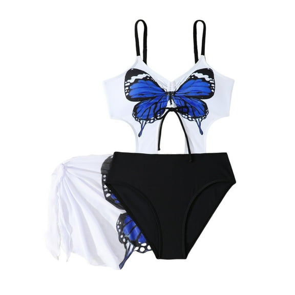 Gubotare Teen Bathing Suits for Girls Girls One Piece Swimsuits Striped Rainbow Bathing Suit Swimwear Size 11-12T (Black,11-12 Years)